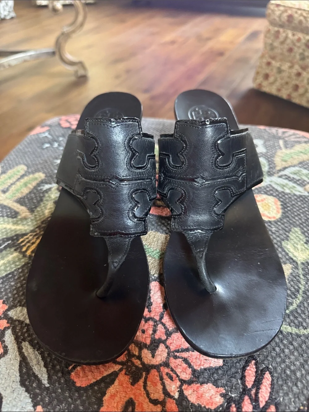 Tory Burch Miller Black Leather Thong Sandals